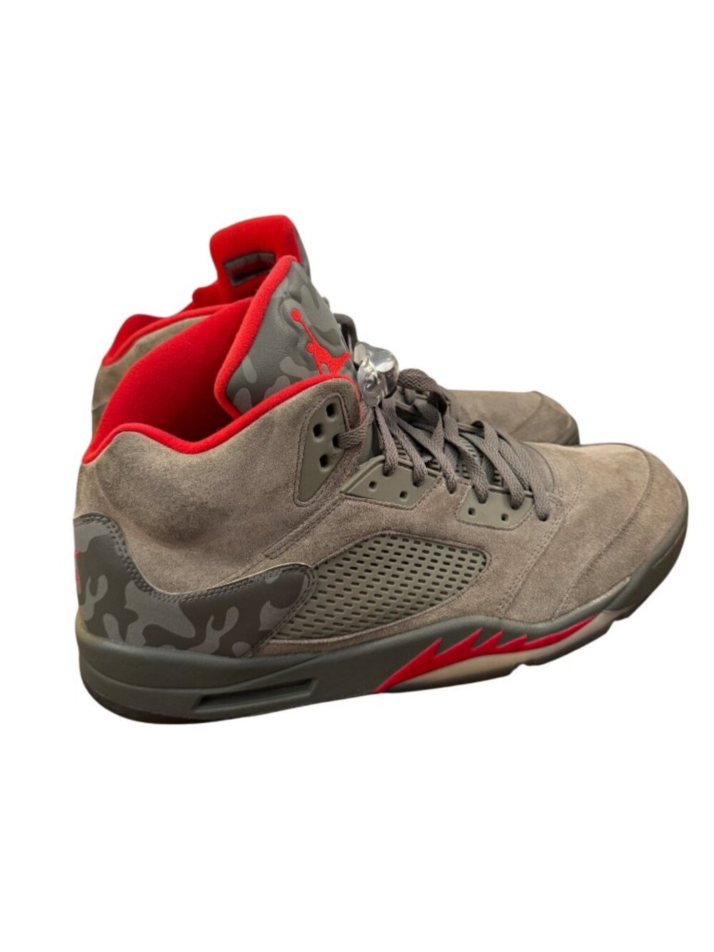 Air Jordan 5 Retro Camo Grey/Red Mens High-Top Sneakers Size 17 - Picture 4 of 7